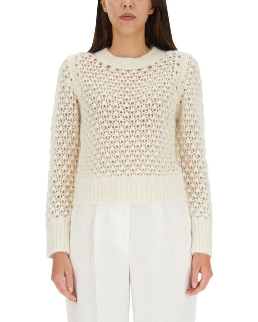 Fabiana Filippi White Perforated Mesh Knit Sweater