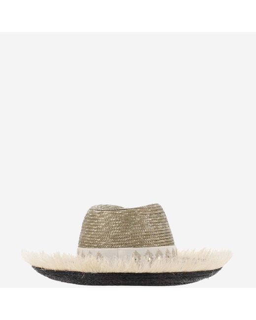 Ferruccio Vecchi Red Straw And Viscose Blend Hat With Embroidery