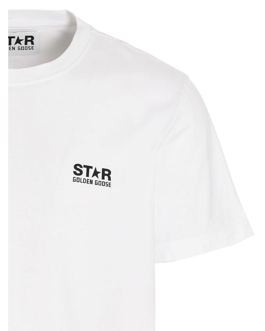 Golden Goose Deluxe Brand White Crewneck T-Shirt With Logo Prints for men