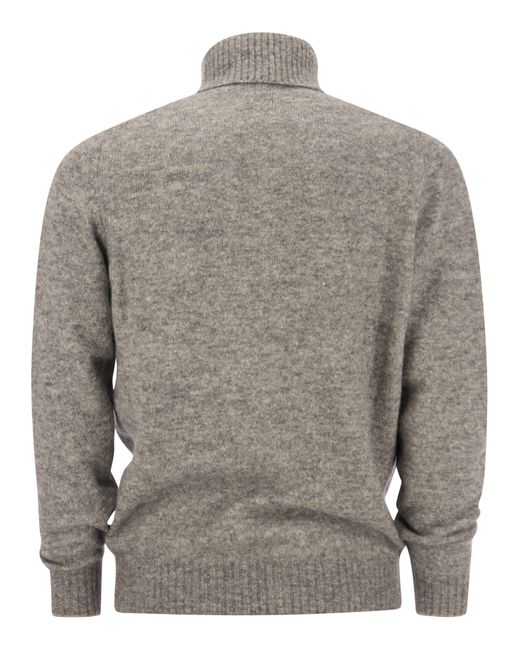 Brunello Cucinelli Gray Turtleneck Sweater In Alpaca for men