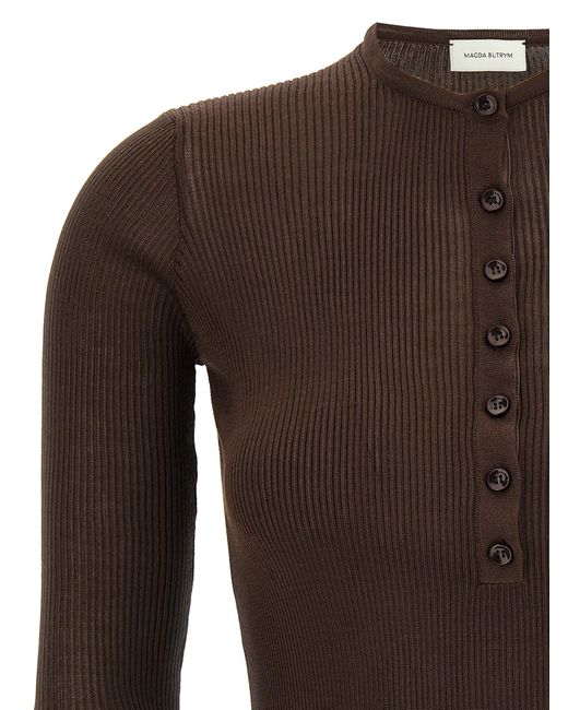 Magda Butrym Brown Ribbed Silk Sweater With Crew Neck