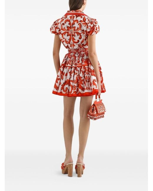 Dolce & Gabbana Red Maiolica Print Cotton Skirt