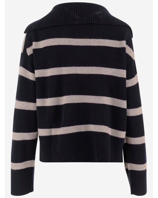 Allude Blue Wool And Cashmere Striped Sweater