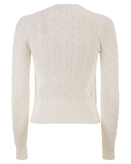 Polo Ralph Lauren White Cable Knit Cotton Crew Neck Cardigan