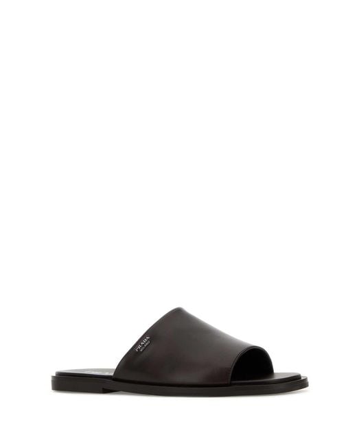 Prada Black Dark Leather Slippers