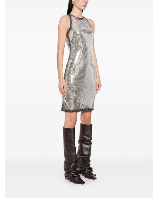 The Attico Gray Sleeveless Mini Dress With Sequined Elegance