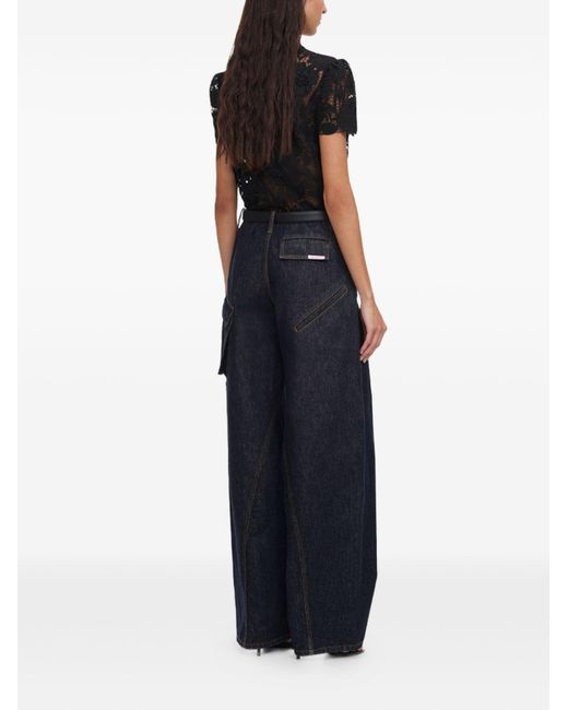 Self-Portrait Black Tie Neck Lace Top