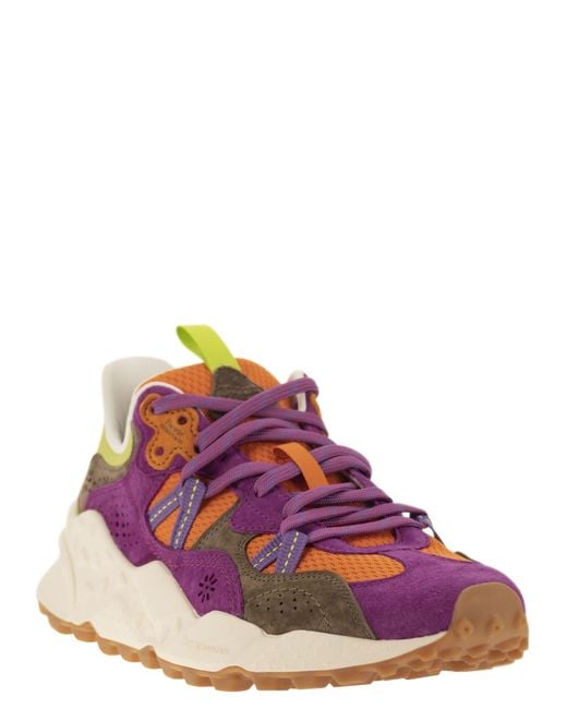 Sneaker tigre di fiori di fiori in pelle scamosciata e tessuto tecnico di Flower Mountain in Purple da Uomo