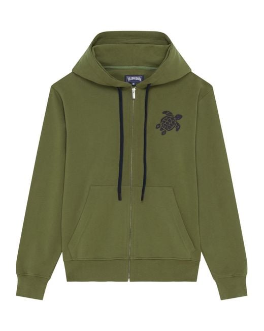 Vilebrequin Green Organic Cotton Zip-Up Hoodie With Embroidered Turtle