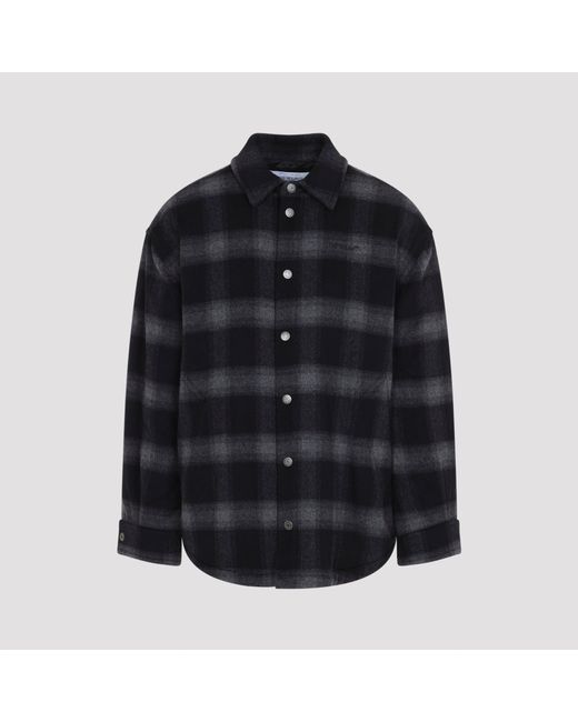 Off-White c/o Virgil Abloh Black Flannel Wool Overshirt Padded Coat for men