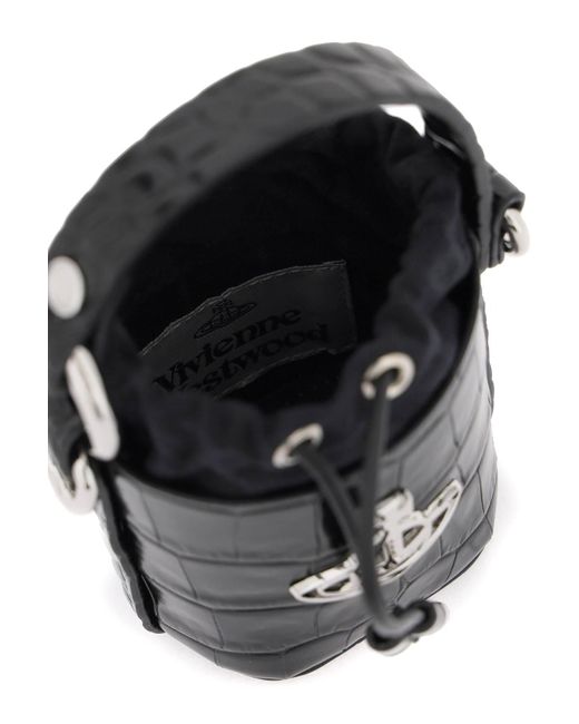Mini Bucket Bag Daisy In Pelle Goffrata Coccodrillo di Vivienne Westwood in Black