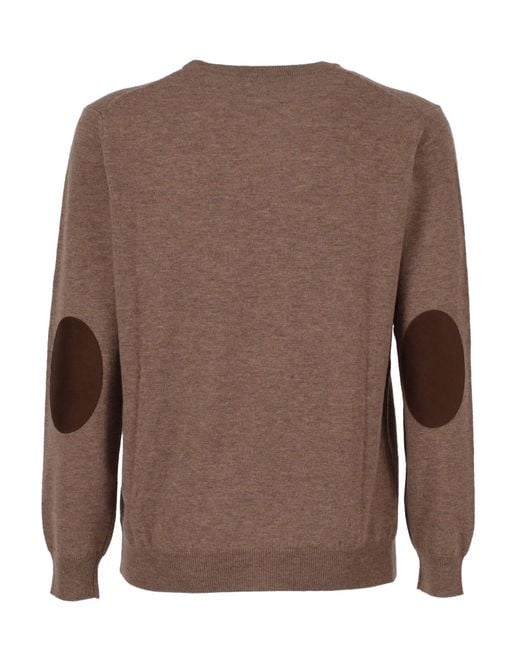 Kangra Cashmere Brown Girocollo Basico Rasato Calato C/Toppe Alcantara