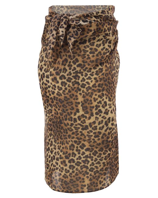 Mc2 Saint Barth Brown Cotton And Silk Animal Print Pareo