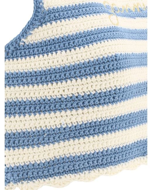Ganni Blue Crochet Racerback Top