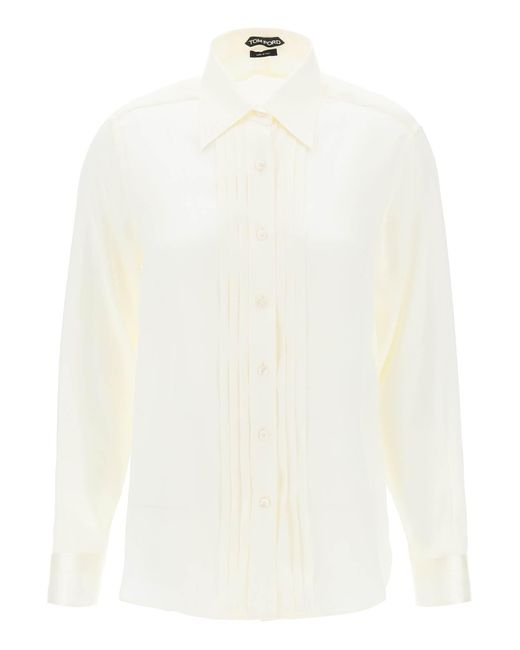 Tom Ford White Silk Charmeuse Bluse -Hemd