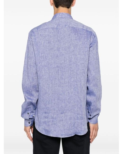 Emporio Armani Purple Logo-Embroidered Buttoned Shirt for men