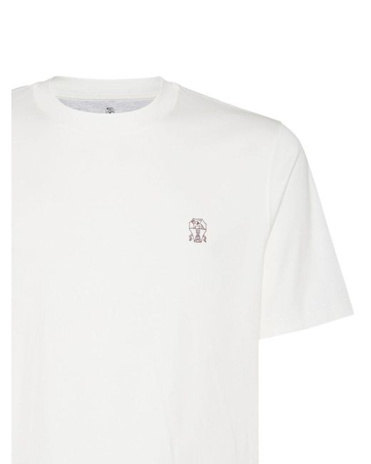 Brunello Cucinelli Logo Print T-Shirt in White für Herren