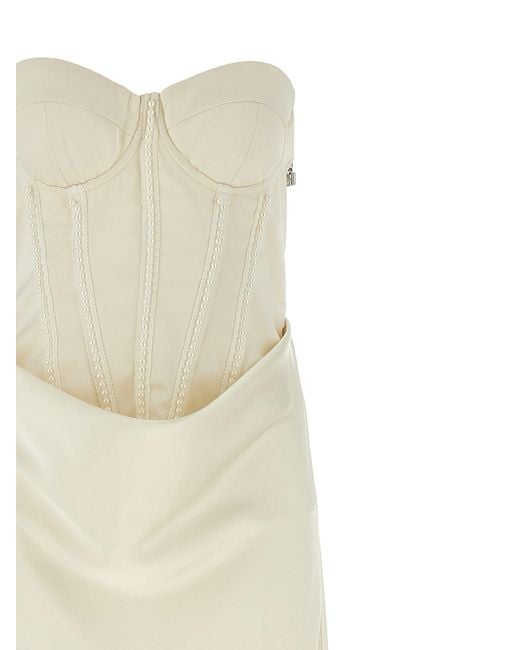 ROTATE BIRGER CHRISTENSEN White Long Silk-Effect Dress With Padded Corset