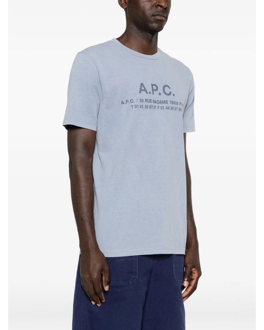 A.P.C. Blue Tshirt Manches Courtes Adresse for men