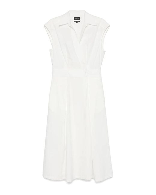 A.P.C. White Ankle-Length Organic Cotton Wrap Dress