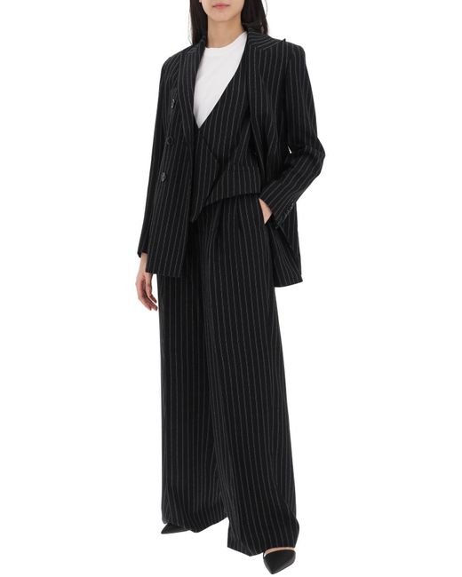 Virgin Wool Pinstripe Wistcoat AMI de color Black