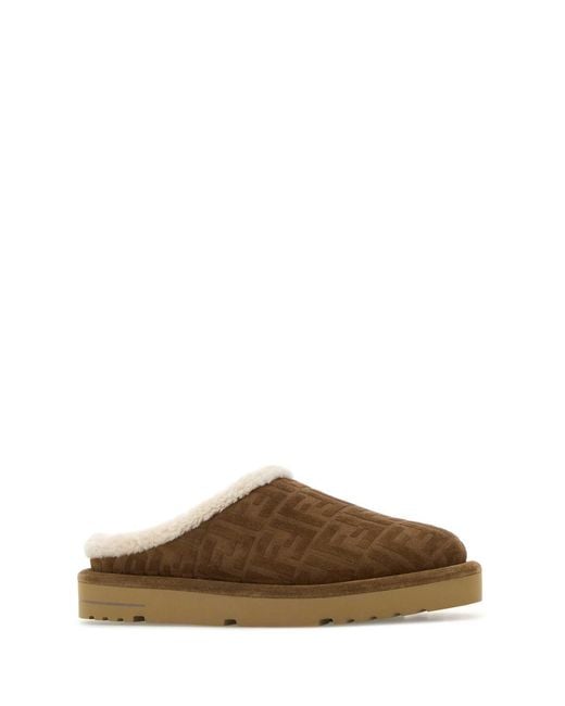 Fendi Brown Suede Slippers
