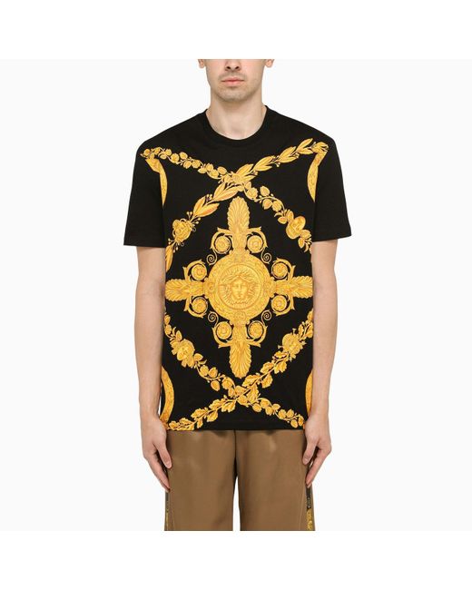 Versace Men Baroque Pattern T shirt S Size Barocco Black Gold Medusa