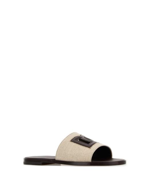 Dolce & Gabbana White Two Tone Canvas Slippers