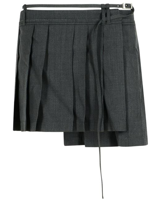 Acne Acne Studio's Donkergrijze Wol Blend Geplooide Rok in het Black