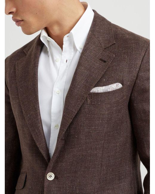Brunello Cucinelli Gray Silk And Linen Square Pocket Handkerchief for men
