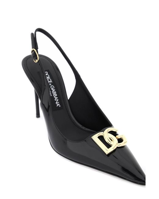Dolce & Gabbana Black Slingback-Pumps DG aus Lackleder