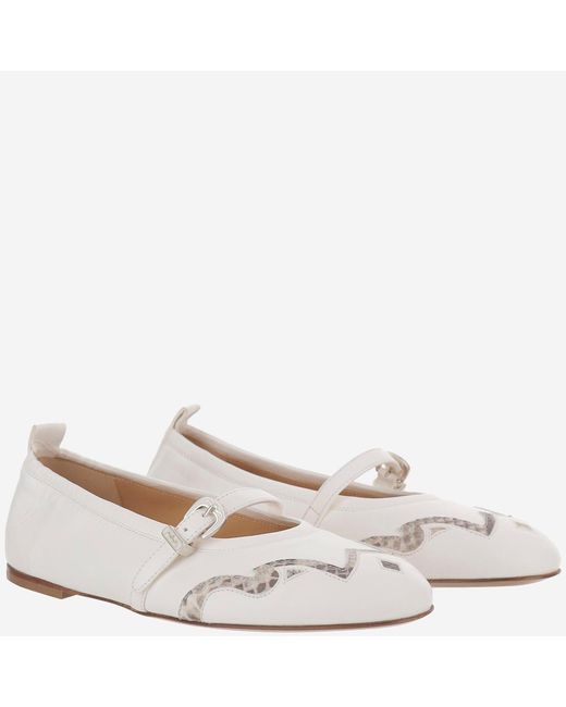 Sartore White Leather And Python Balerinas