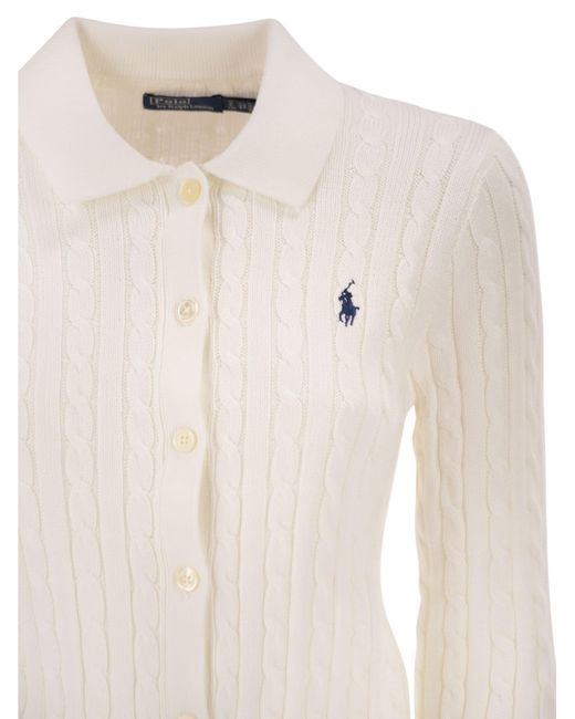 Polo Ralph Lauren White Cotton Cable Knit Cardigan With Collar