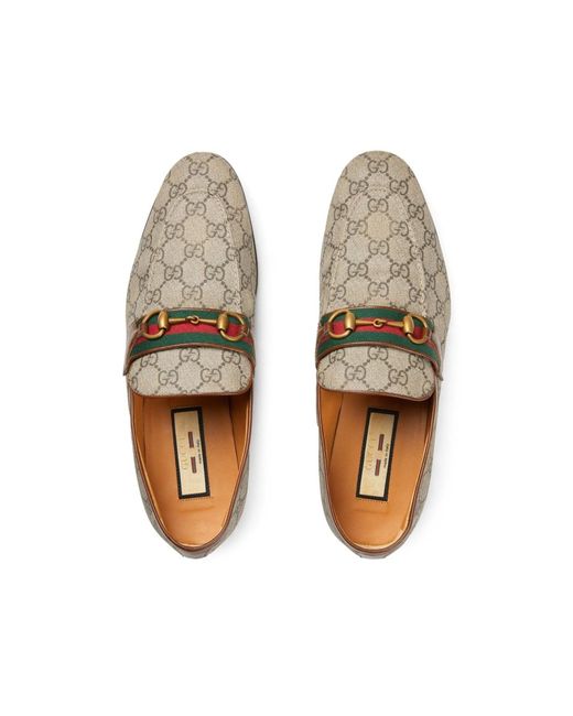 Gucci Brown Leather Monogram Loafers for men