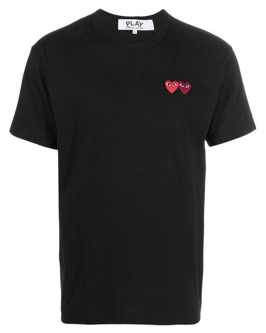 COMME DES GARÇONS PLAY Black U T-Shirt Double Burgundy Emblem Knit Axt226051
