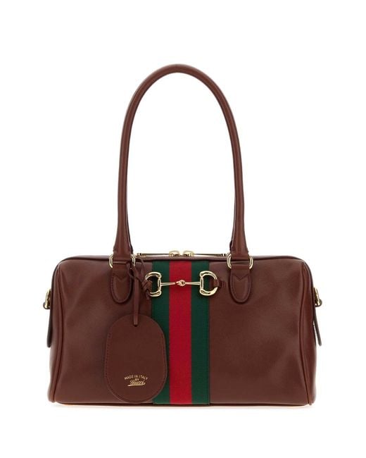 Gucci Red Chocolate Leather Medium Borsetto Handbag