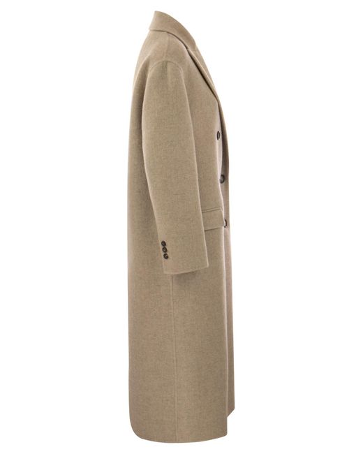 Double Breasted Coat in Cashmere Cloth di Brunello Cucinelli in Natural