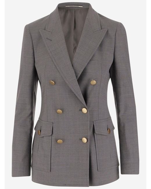 Tagliatore Gray Double-Breasted Stretch Wool Jacket