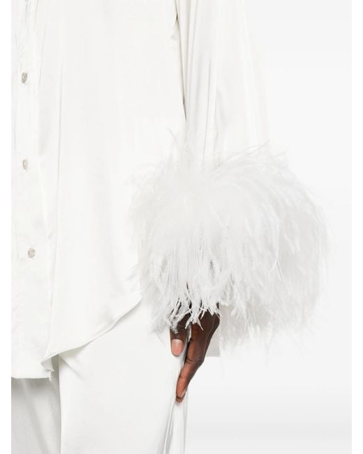 Oseree White Bridal Satin Shirt Plumage