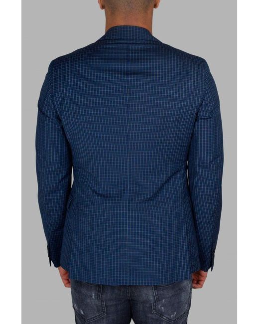 Prada Blue Checkered Wool-Mohair Jacket for men