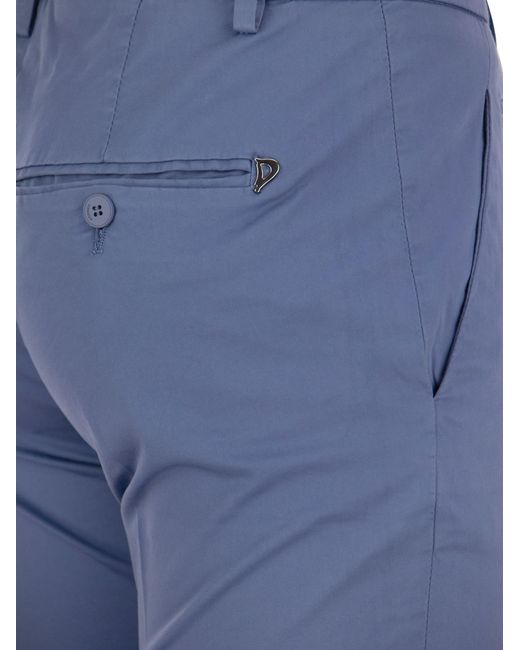 Dondup Blue Perfect Slim Fit Cotton Gabardine Trousers