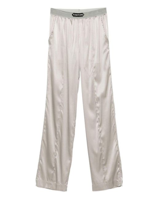 Tom Ford White Wide-Leg Trousers With Satin Finish