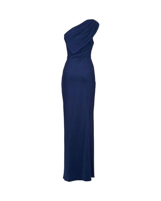 Elisabetta Franchi Blue One-Shoulder Draped Dress