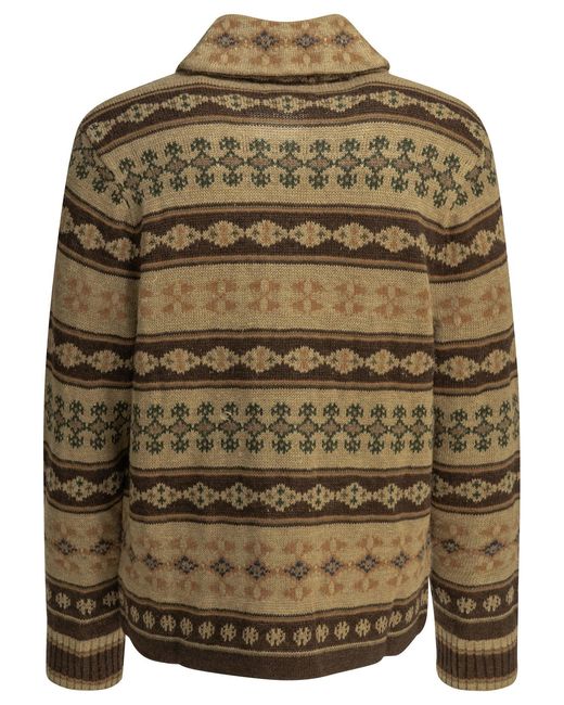 RRL Green Woven Knit Linen Silk Cardigan