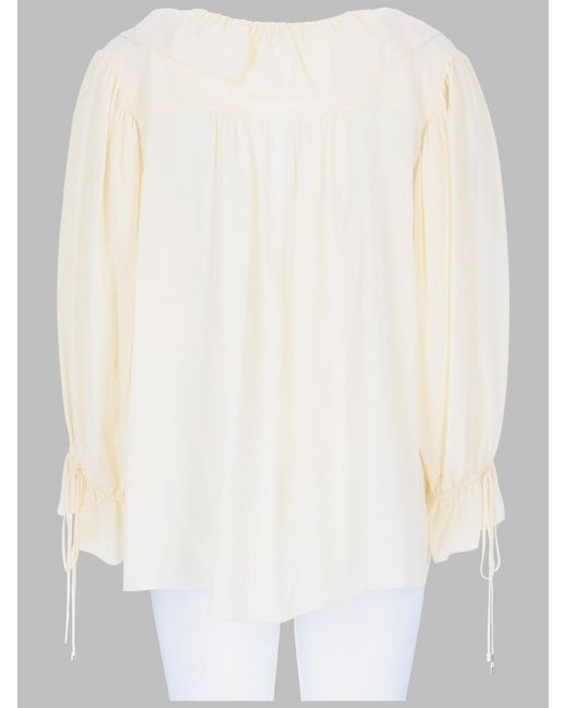 Chloé White Silk Ruffle-Trim Blouse