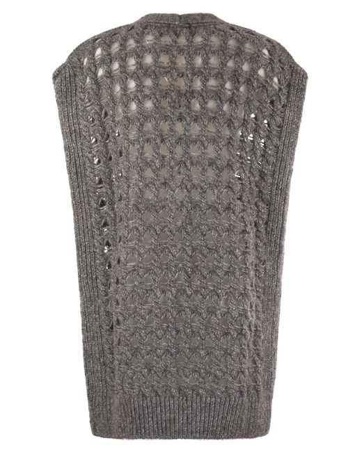 Herno Gray Long Sleeveless Cardigan