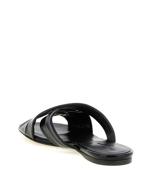 Khaite Black Liria Leather Flat Sandals