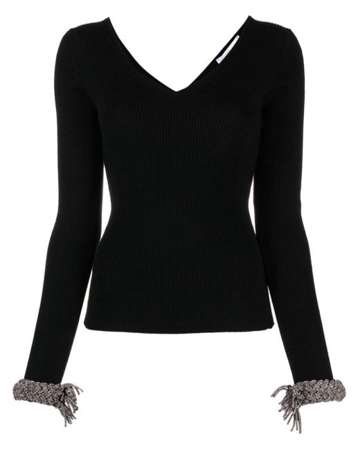 GIUSEPPE DI MORABITO Black Braided-Cuffs Ribbed-Knit Top