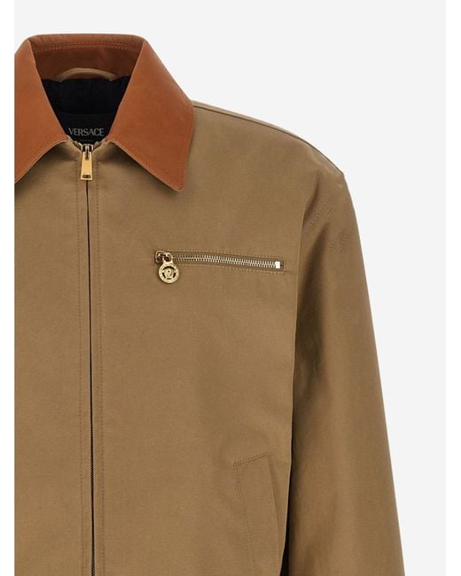 Versace Brown Cotton Jacket With Contrast Collar
