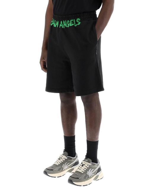 Palm Angels Green Sporty Bermuda Shorts With Logo